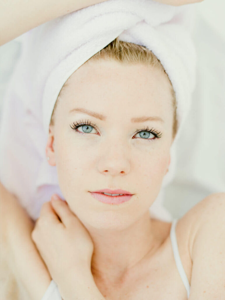 beauty treatment -17 image of beauty model with towel wrapped around head in a beauty treatment clinic